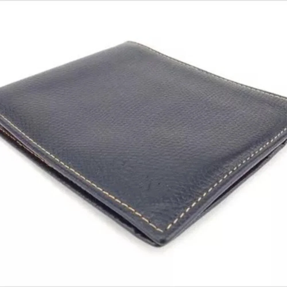 Celine Wallet Purse Bifold Navy Orange leather Mens Authentic Used